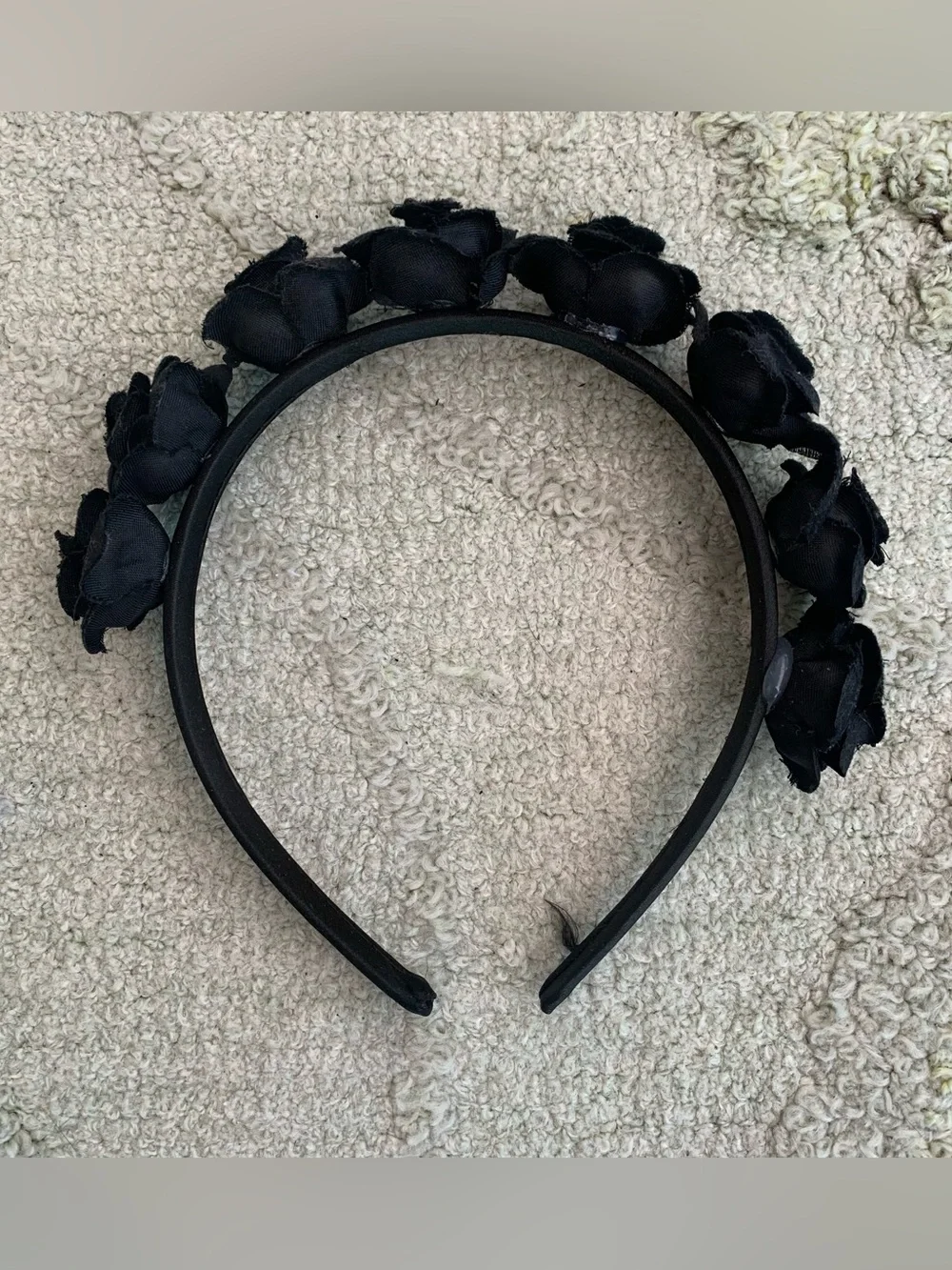 Gothic Black Fabric Rose Flower Crown Headband